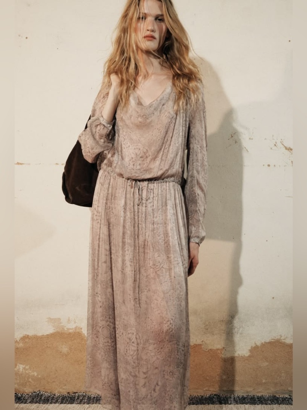 Zara Collection voluminous Elegant Patterned Dress with Brown Belt